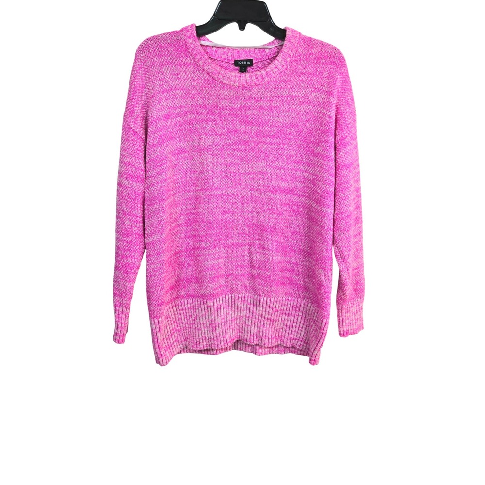 Torrid Women Neon Pink Drop Shoulder Marled Knit Cozy Sweater 0/Large Barbiecore